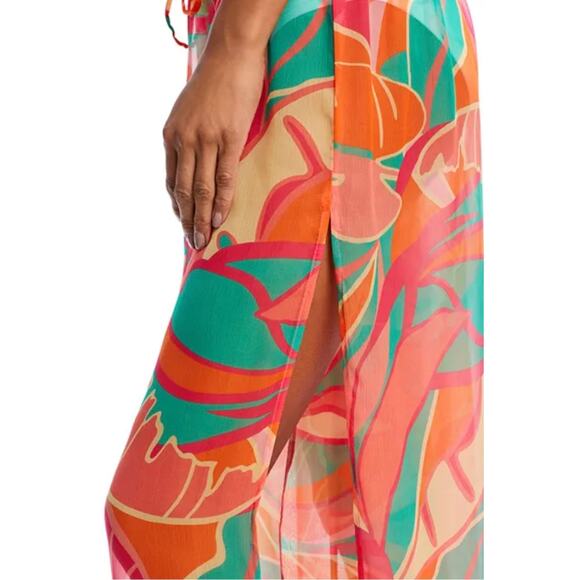 NWT Ramy Brook Haley Tropical Wide Leg Cover Up Pants M Poolside Glam Resortwear - Picture 3 of 13